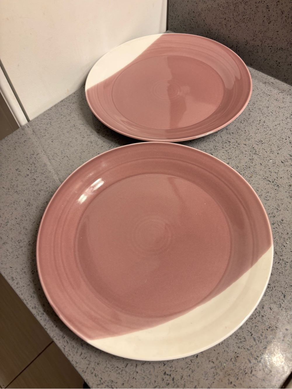 2 Royal Doulton Pink and White Two-Tone Ceramic Dinner Plates
